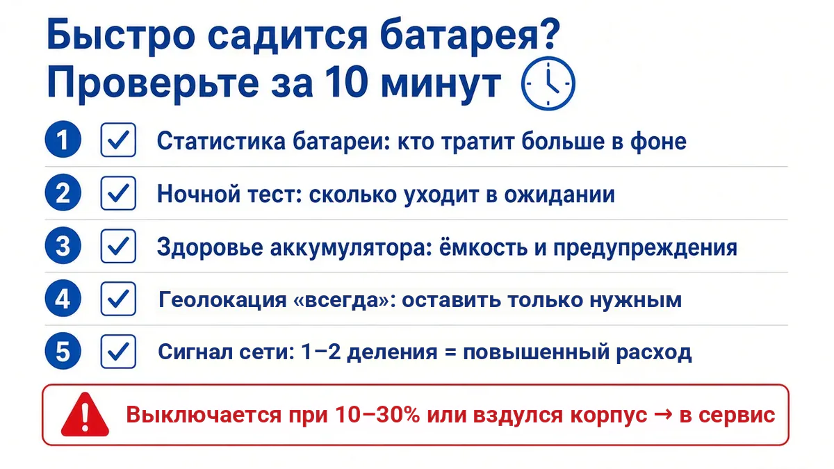 Чек-лист: что проверить, если быстро садится батарея на телефоне
