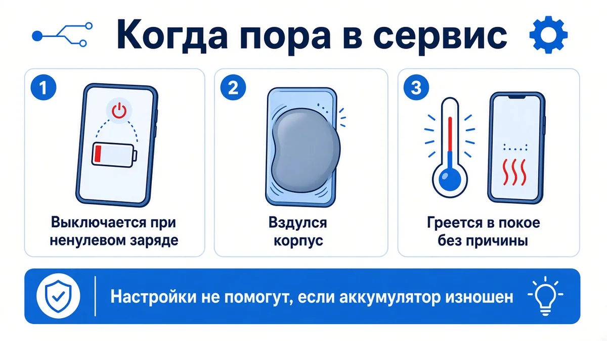 Схема: когда пора в сервис из-за износа аккумулятора