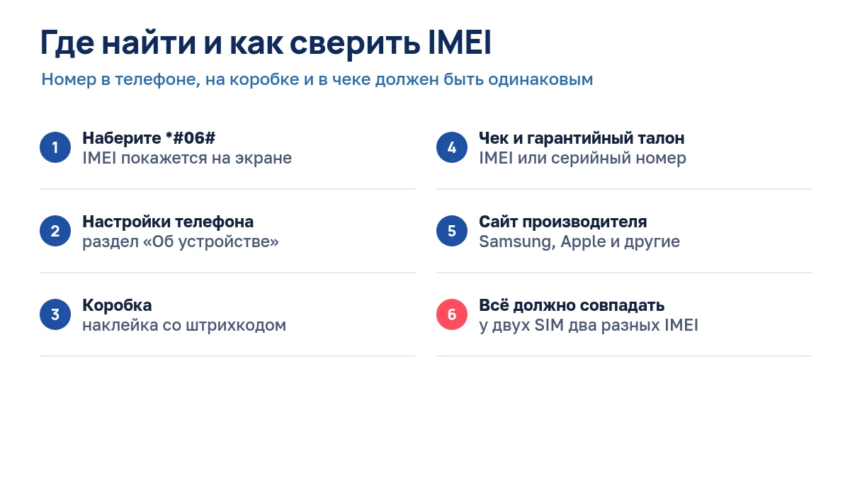 Схема: где найти IMEI телефона и с чем его сверить